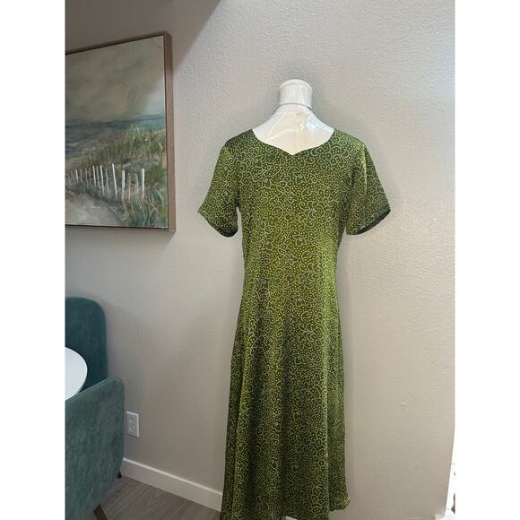 Green Boho Midi Dress Short Sleeve Fit & Flare Sundress Retro Print - Size S/M - Picture 4 of 8
